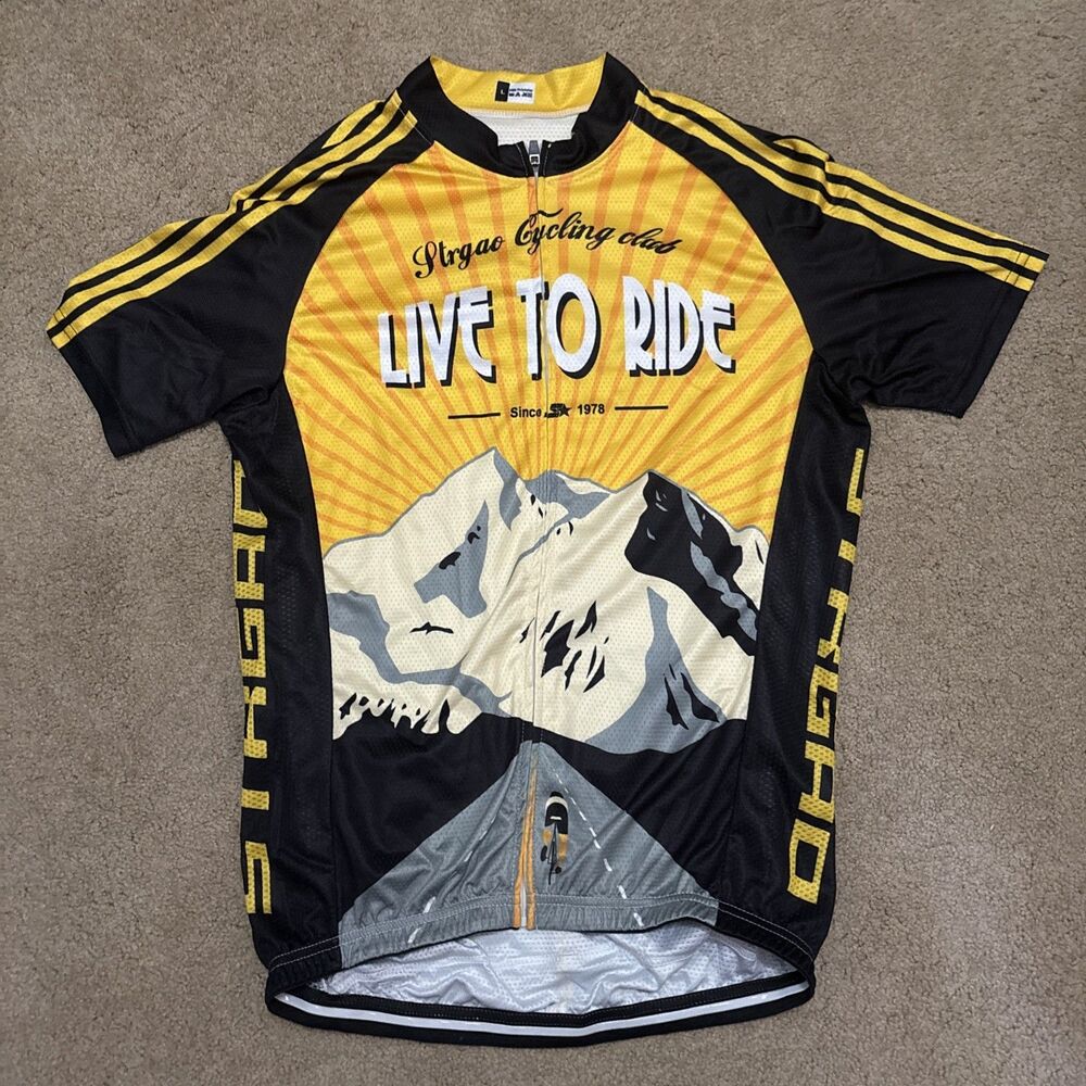 Strgao Cycling Club Black &  Yellow Cycling Shirt  Sz  Large Full Zip